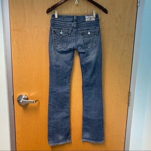 TRUE  RELIGION Sz 25 World Tour High Rise Boot Blue Bling Jeans - Picture 6 of 8